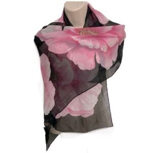 LIANG DIAN Black with Pink Flowers Lightweight Scarf Wrap 60 x 19 inches